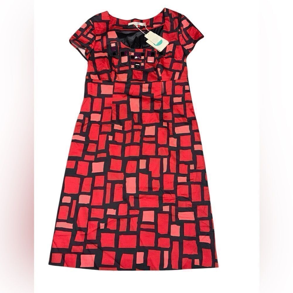 NWT BODEN Red & Black geometric design Embellished cap sleeve mini dress Dress
